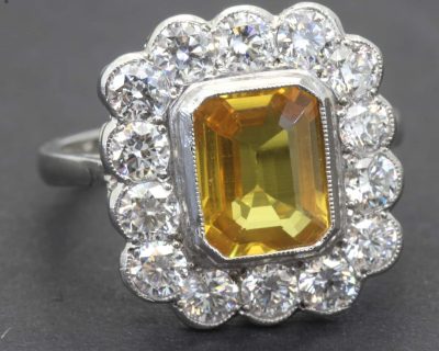 Yellow Sapphire and Diamond Ring
