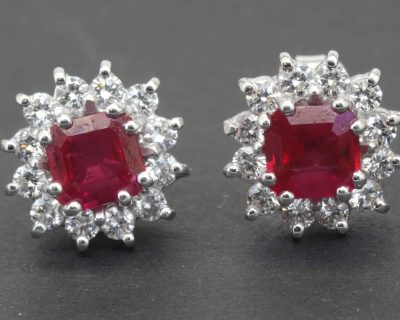 Ruby cluster earrings