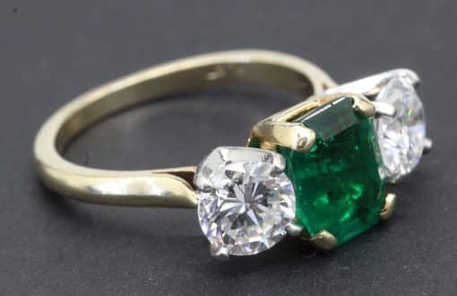Emerald and Diamond Three Stone Ring - Image 3