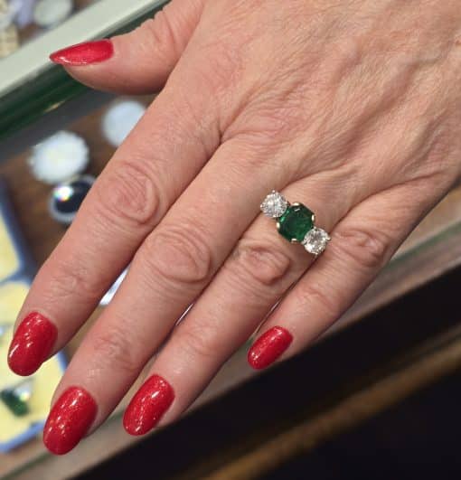 Emerald and Diamond Three Stone Ring - Image 7
