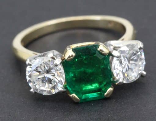 Emerald and Diamond Three Stone Ring