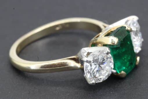 Emerald and Diamond Three Stone Ring - Image 5