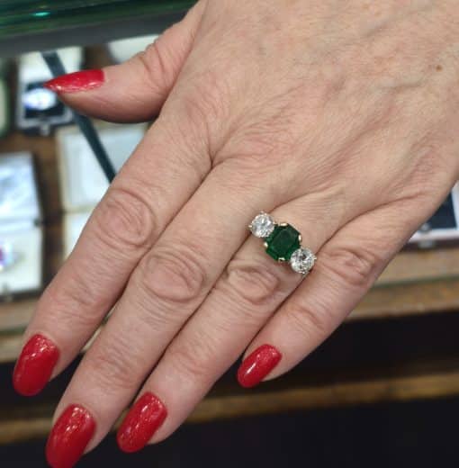 Emerald and Diamond Three Stone Ring - Image 2