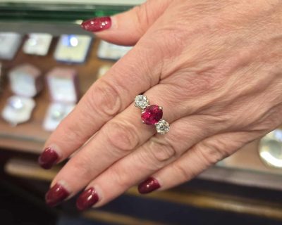 Elegant ruby and diamond ring showcased at Weldons Jewellers. Perfect for special occasions and jewe.
