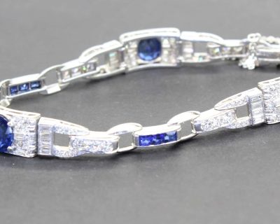 Sapphire and diamond bracelet with silver setting, perfect for special occasions.