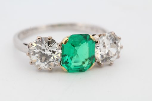 Hero shot of emerald and diamond ring