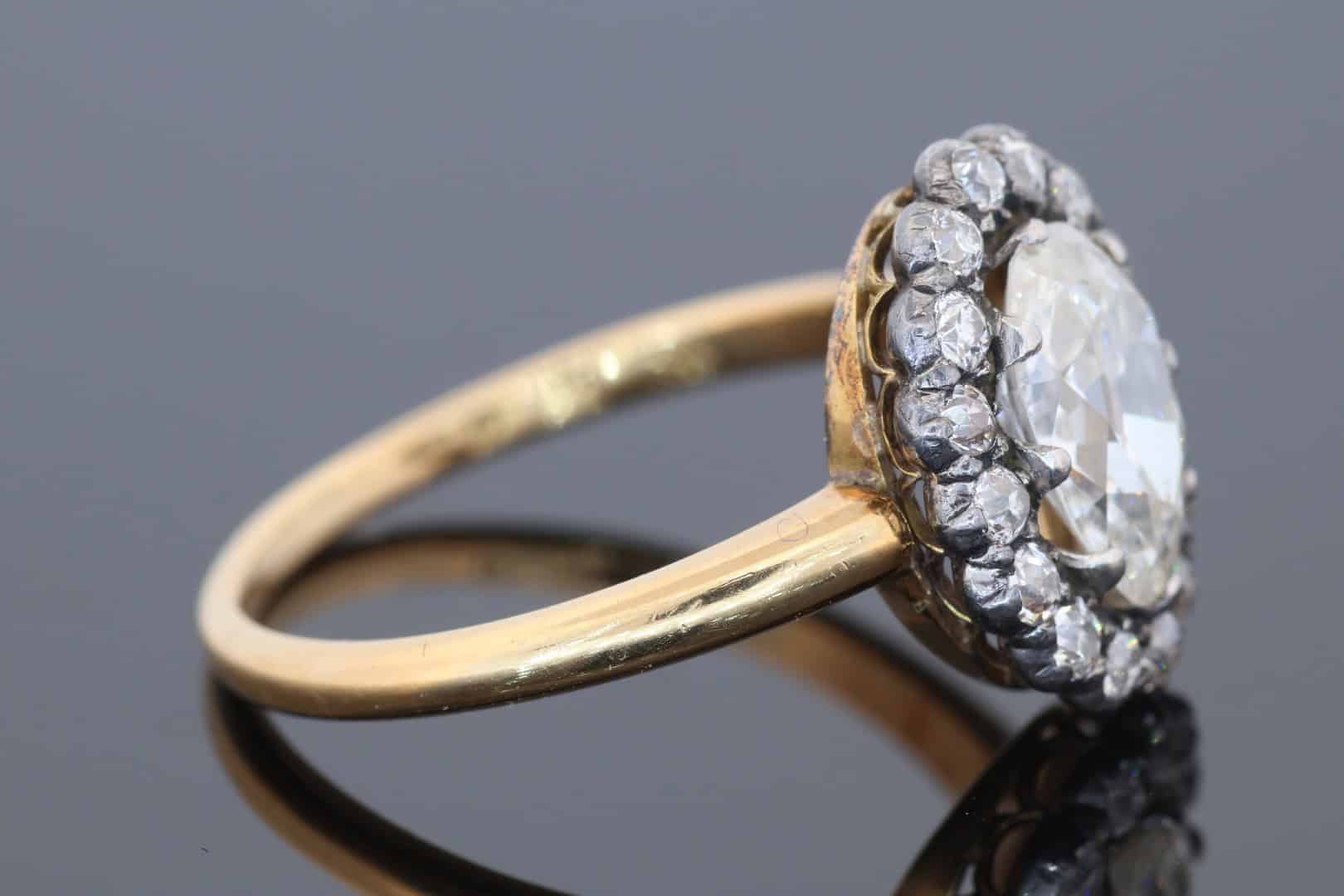 An extremely rare antique Irish cluster ring, combining the distinctive character of antique Irish jewellery with the enduring elegance of the classic diamond cluster. The ring is presented in its original Wests box, adding an especially appealing period detail to this exceptional jewel.