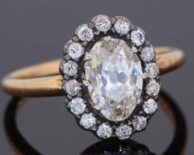 An extremely rare antique Irish cluster ring, combining the distinctive character of antique Irish jewellery with the enduring elegance of the classic diamond cluster. The ring is presented in its original Wests box, adding an especially appealing period detail to this exceptional jewel.