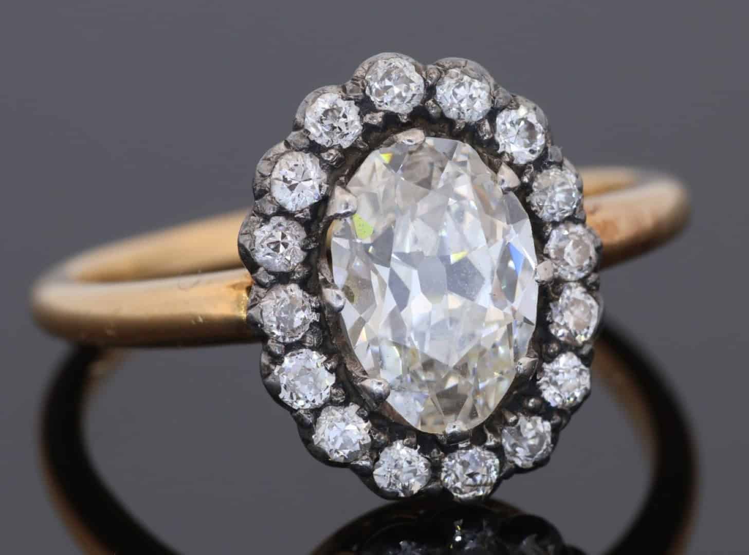 An extremely rare antique Irish cluster ring, combining the distinctive character of antique Irish jewellery with the enduring elegance of the classic diamond cluster. The ring is presented in its original Wests box, adding an especially appealing period detail to this exceptional jewel.