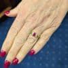 Ruby, Diamond and Demantoid Garnet Ring, view on hand