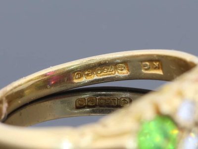 Ruby, Diamond and Demantoid Garnet Ring, hallmarks