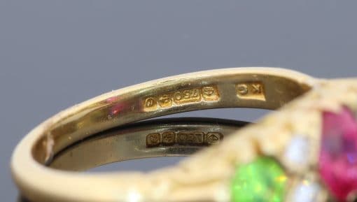 Ruby, Diamond and Demantoid Garnet Ring, hallmarks