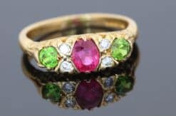 Ruby, Diamond and Demantoid Garnet Ring