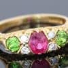 Ruby, Diamond and Demantoid Garnet Ring