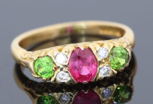 Ruby, Diamond and Demantoid Garnet Ring