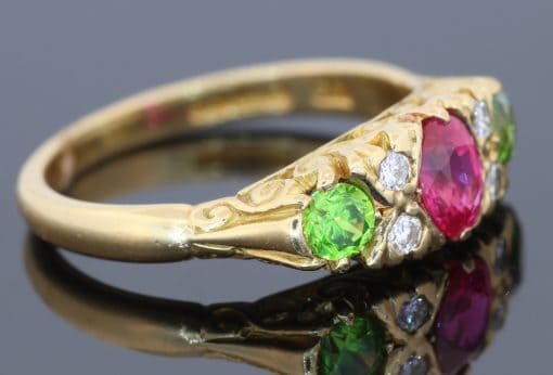 Ruby, Diamond and Demantoid Garnet Ring