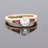 Superb and distinctive, this diamond and ruby ring combines the brilliance of a classic diamond with the rich colour of rubies. Its elegant proportions and contrasting gemstones create a sophisticated design, appealing to those who appreciate fine jewellery with a refined and individual character.