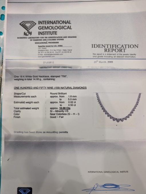 IGI report for diamond necklace