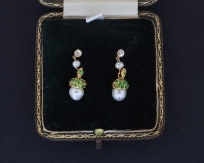 Pearl and Demantoid Garnet Earrings
