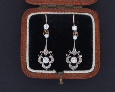 Belle Époque Diamond and Pearl Earrings