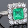 A superb Edwardian emerald and diamond ring, dating to circa 1905 and set in platinum. At its centre is a magnificent 1.5-carat step-cut emerald, distinguished by its exceptional colour and framed by a graceful surround of antique-cut diamonds. The combination of vivid emerald and the cool brilliance of platinum is quintessentially Edwardian, creating a jewel of considerable elegance and character.