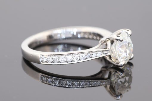 Elegant and timeless, this diamond ring brings together the distinctive character of an Old European cut diamond and the enduring sophistication of platinum. At its centre is an impressive 1.37-carat diamond, graded F colour and SI1 clarity, accompanied by an IGI certificate.